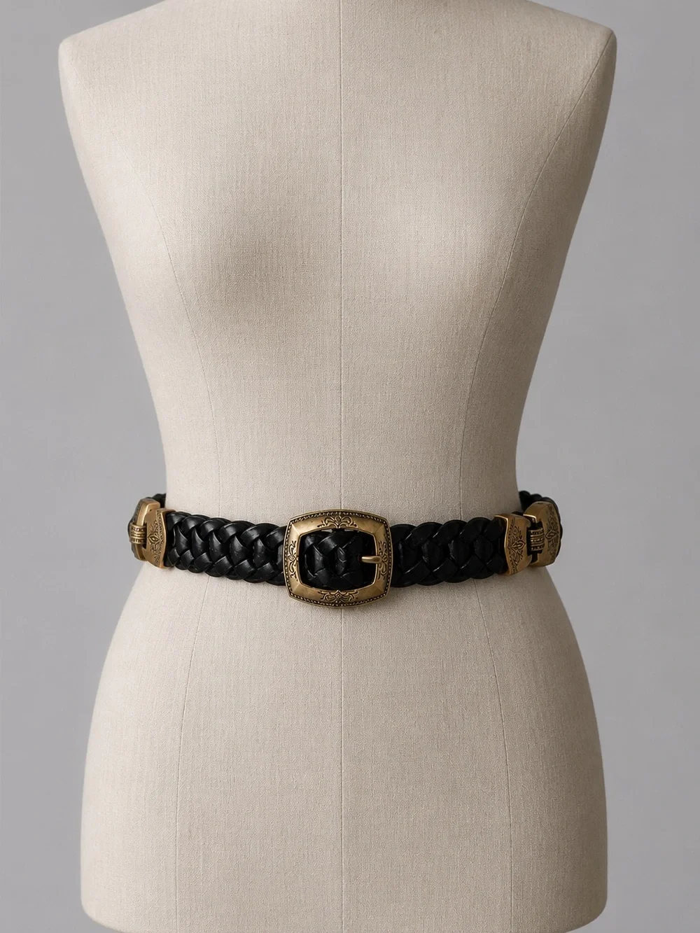 Brighton Black Braided Leather Belt Western Buckle 1996 Vintage